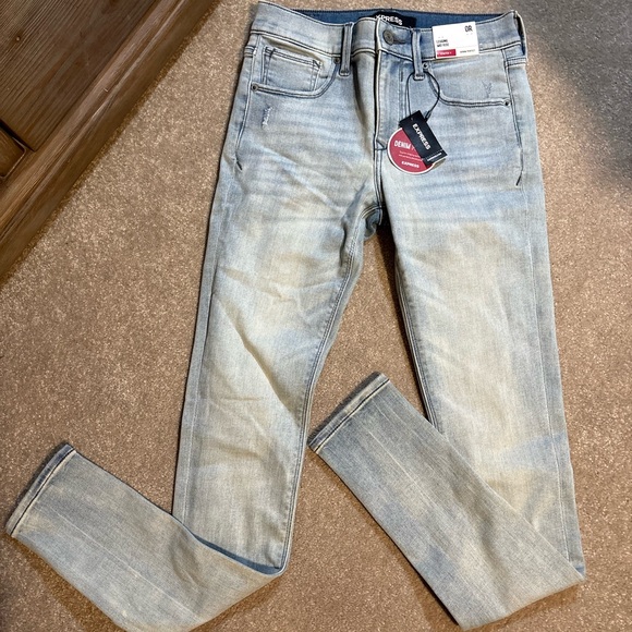 Express Women’s Mid Rise Skinny Jean Jeggings in Light Blue size 0R - Picture 4 of 12